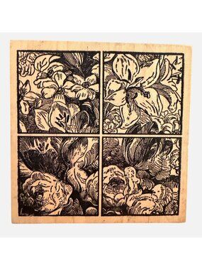 Wood Mounted Floral Rubber Stamp Large Lily Roses 4 Frame Portrait By Magenta